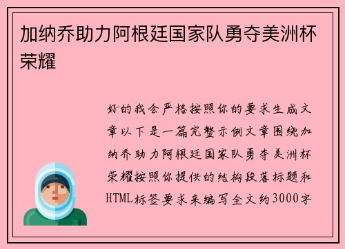加纳乔助力阿根廷国家队勇夺美洲杯荣耀 加纳乔助力阿根廷国家队勇夺美洲杯荣耀